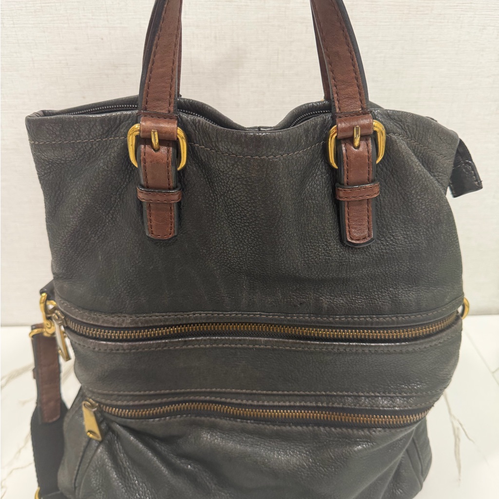 Fossil Dark Brown Leather Bag With Gold Logo